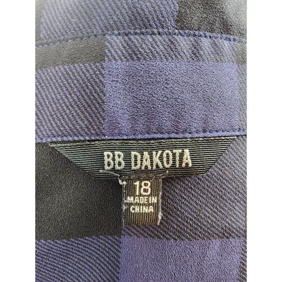BB Dakota Keenan Navy Blue Plaid Shirt Dress Long Cuffed Button Sleeves Size 18 - Picture 11 of 13